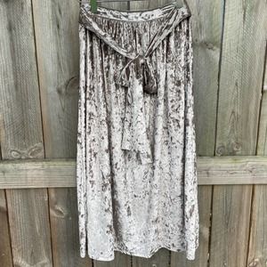 Anthropologie Seen Worn Kept Crushed Velvet Tie Waist Midi Skirt Silver Size 2